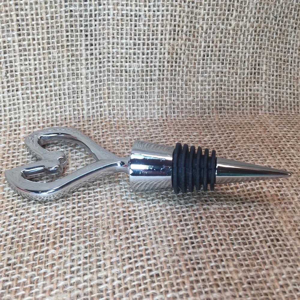 Chrome Heart Wine Bottle Stopper Silver Polished Metal Barware Accessory